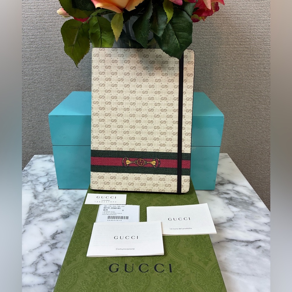 Gucci GG Horsebit Leather Notebook Red & Green Stripe - NWT w/ Dust Bag & Box